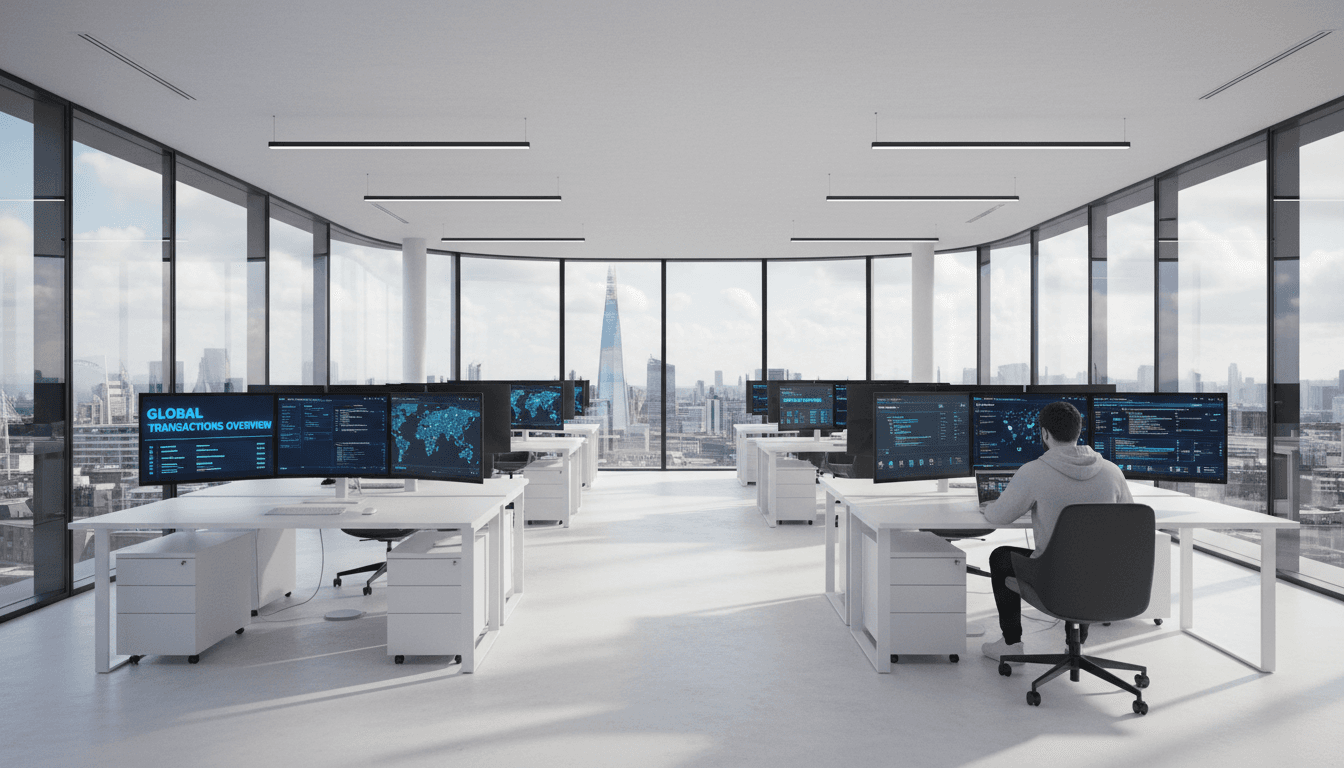 VerticalStack London office with payment platform dashboards