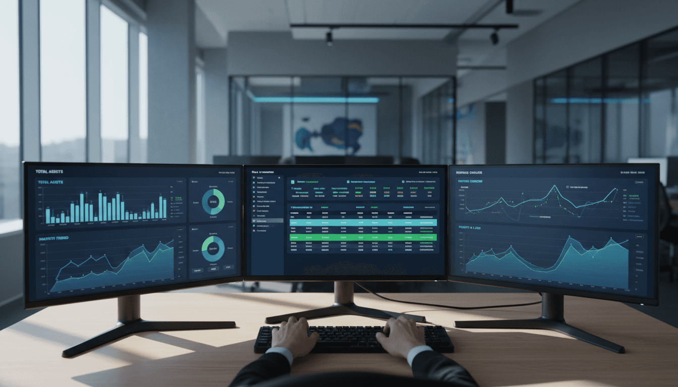 VerticalStack team member working on payment infrastructure dashboard in London office